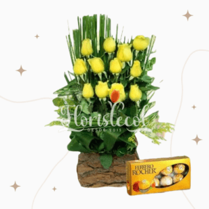 Arreglo Floral con 12 Rosas Amarillas + chocolates
