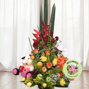 Arreglo Floral con Rosas Rojas y Amarillas