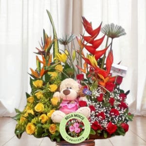 Detalle Floral Especial Rosas Rojas y Amarillas